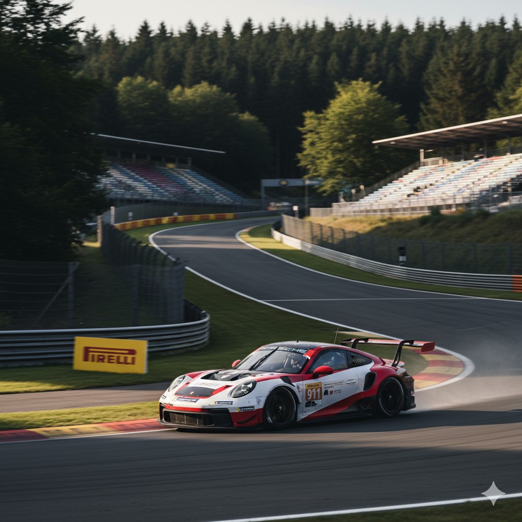 A real race car speeding around a corner